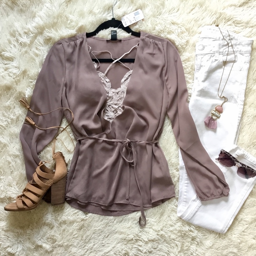 Mauve dusty rose wrap front blouse